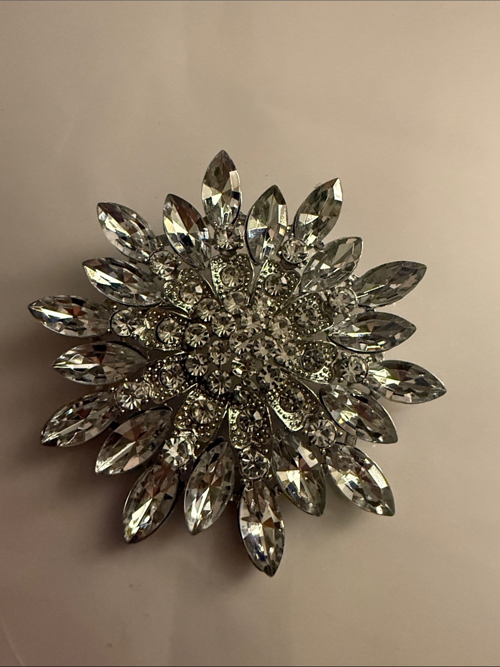 Crystal Floral Silver-Tone Brooch Statement Jewelry occasion brooch
